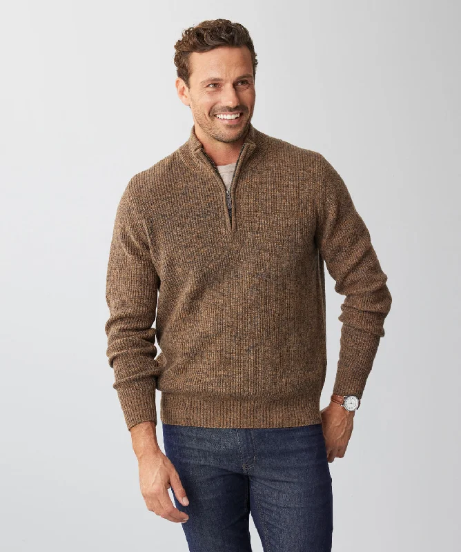 Wool Blend Half Zip Knit - Walnut