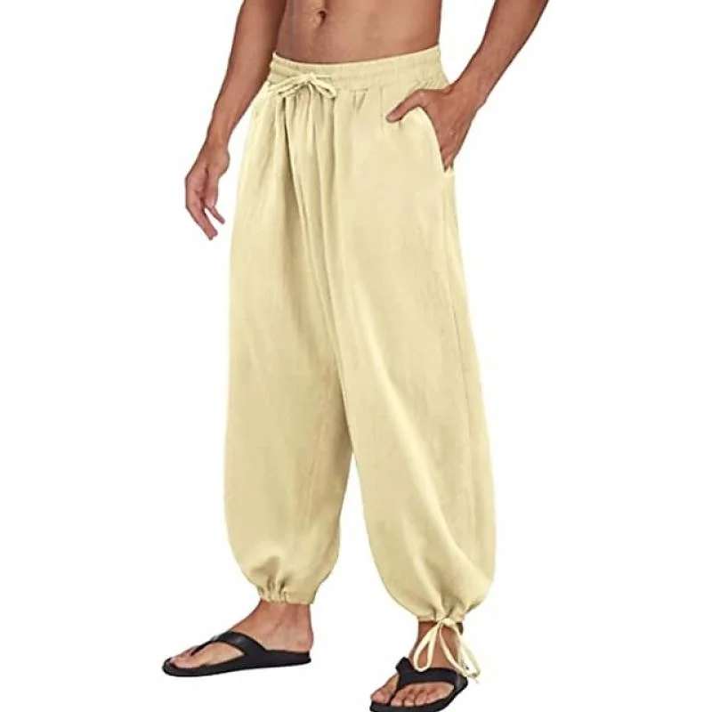mens-solid-drawstring-elastic-waist-loose-casual-trousers-90124193z