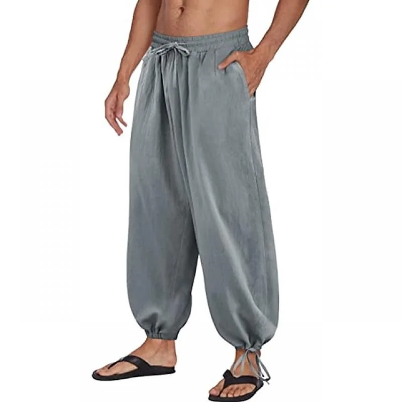 mens-solid-drawstring-elastic-waist-loose-casual-trousers-90124193z