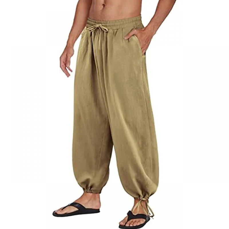 mens-solid-drawstring-elastic-waist-loose-casual-trousers-90124193z
