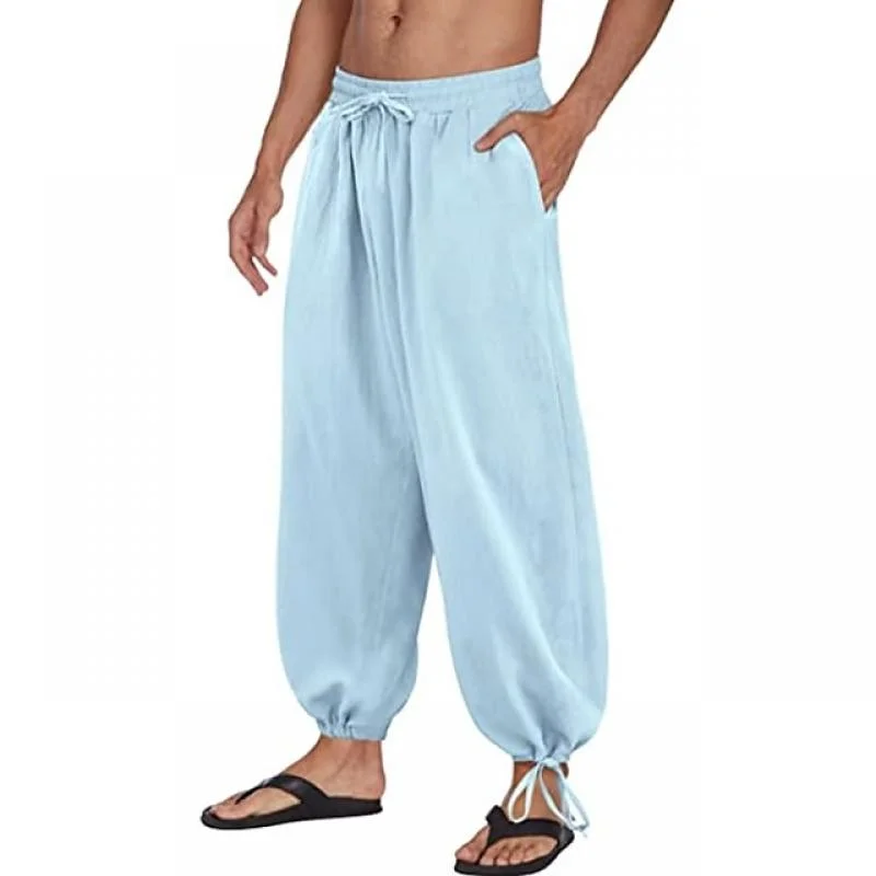mens-solid-drawstring-elastic-waist-loose-casual-trousers-90124193z