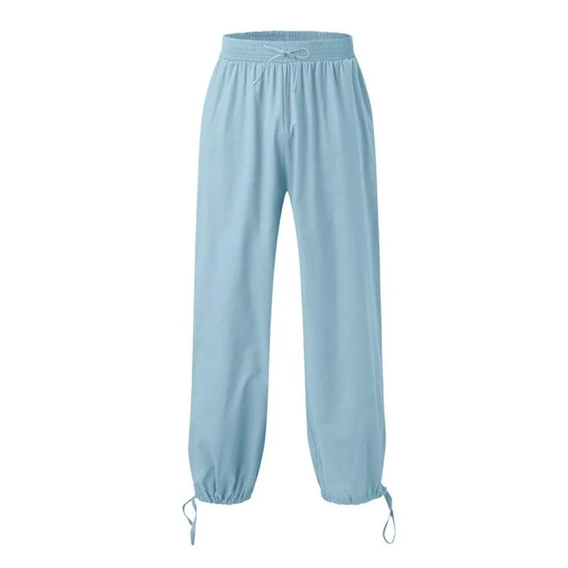 mens-solid-drawstring-elastic-waist-loose-casual-trousers-90124193z