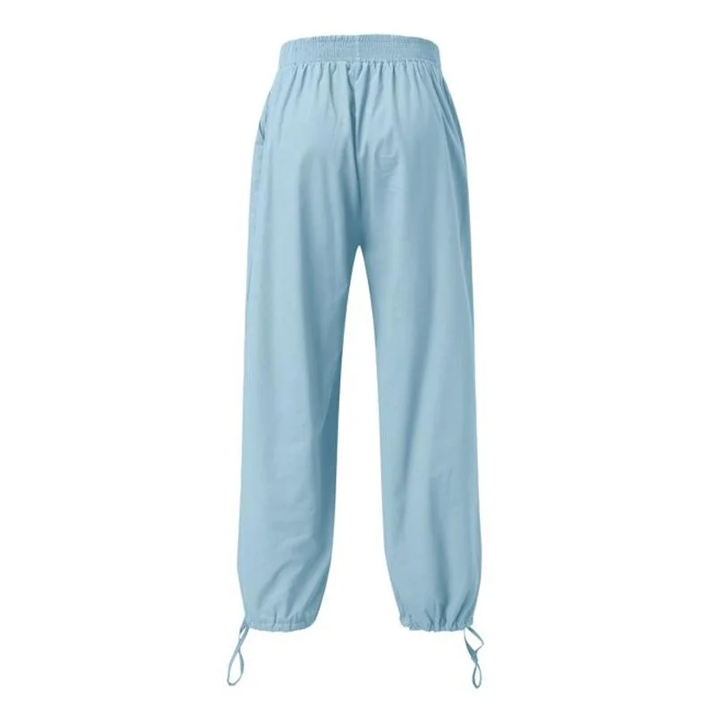 mens-solid-drawstring-elastic-waist-loose-casual-trousers-90124193z